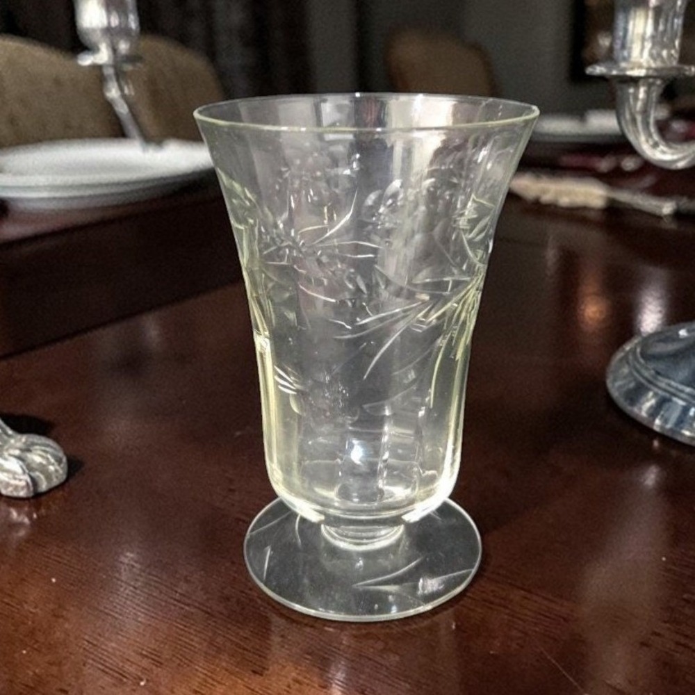 Cut Crystal Laurel Pattern Juice Glass, Vintage Drinkware, Floral Wheat‎ Design